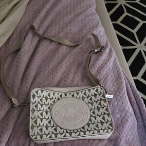 Michael Kors Cream and Tan Logo Crossbody Bag